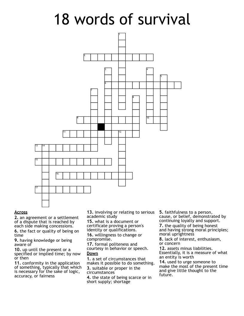 18 words of survival Crossword