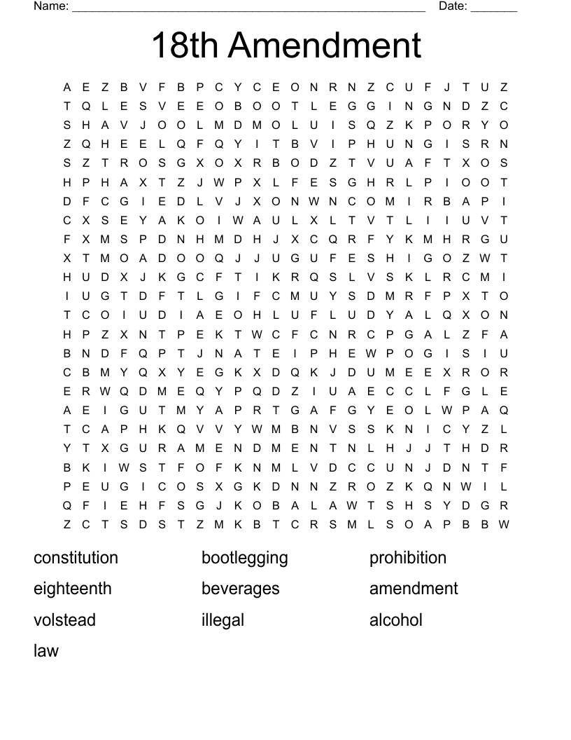 18th Amendment Word Search