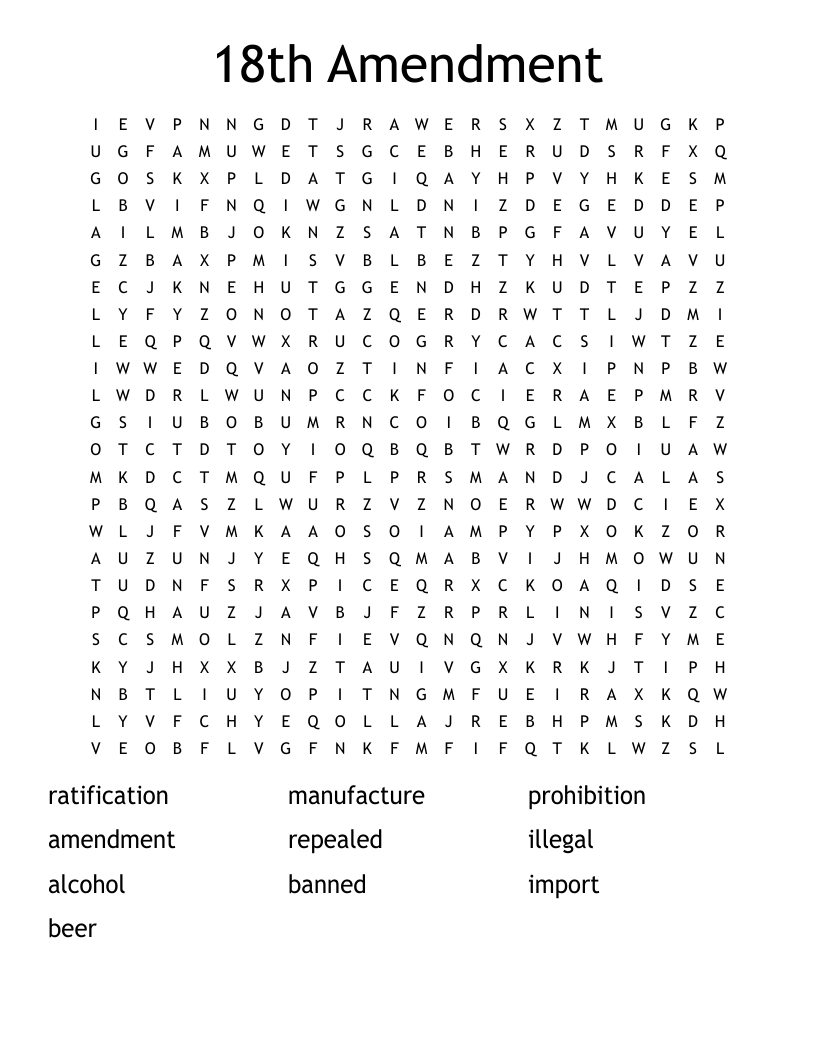 18th Amendment Word Search