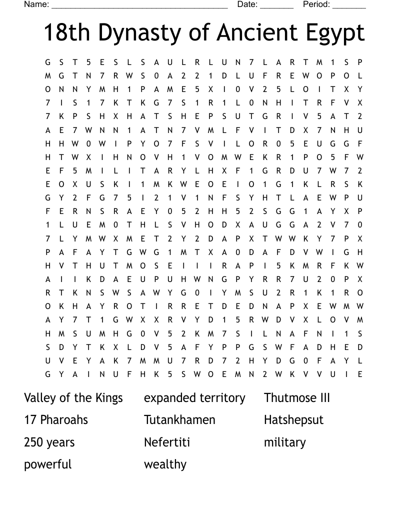 18th Dynasty of Ancient Egypt Word Search