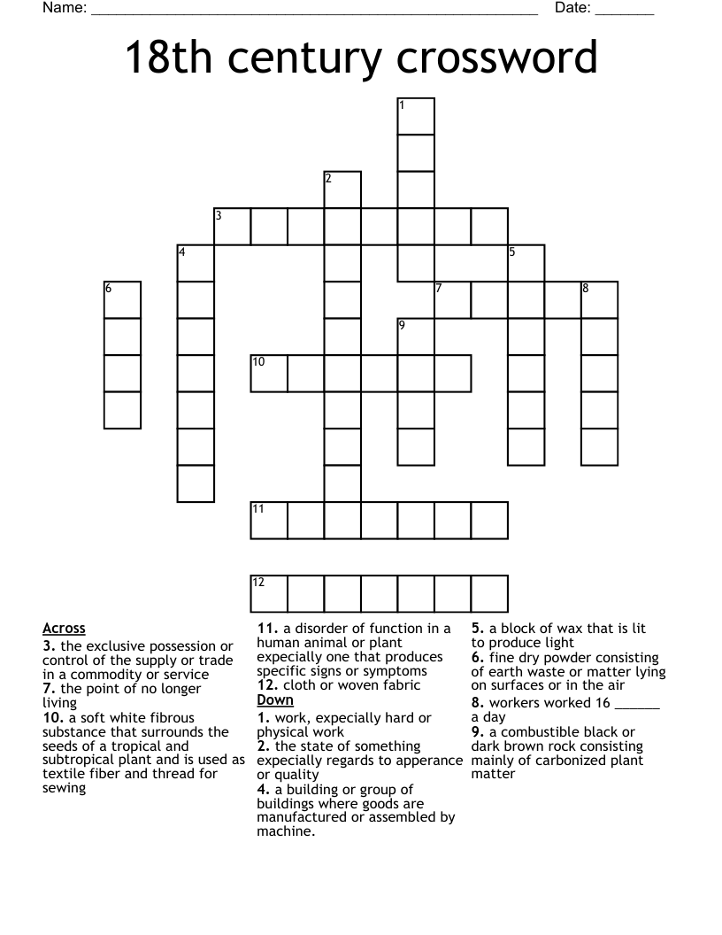 18th century crossword