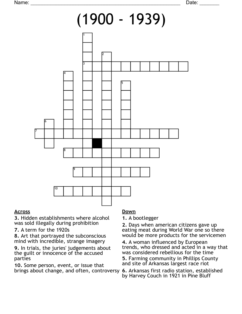 (1900 - 1939) Crossword