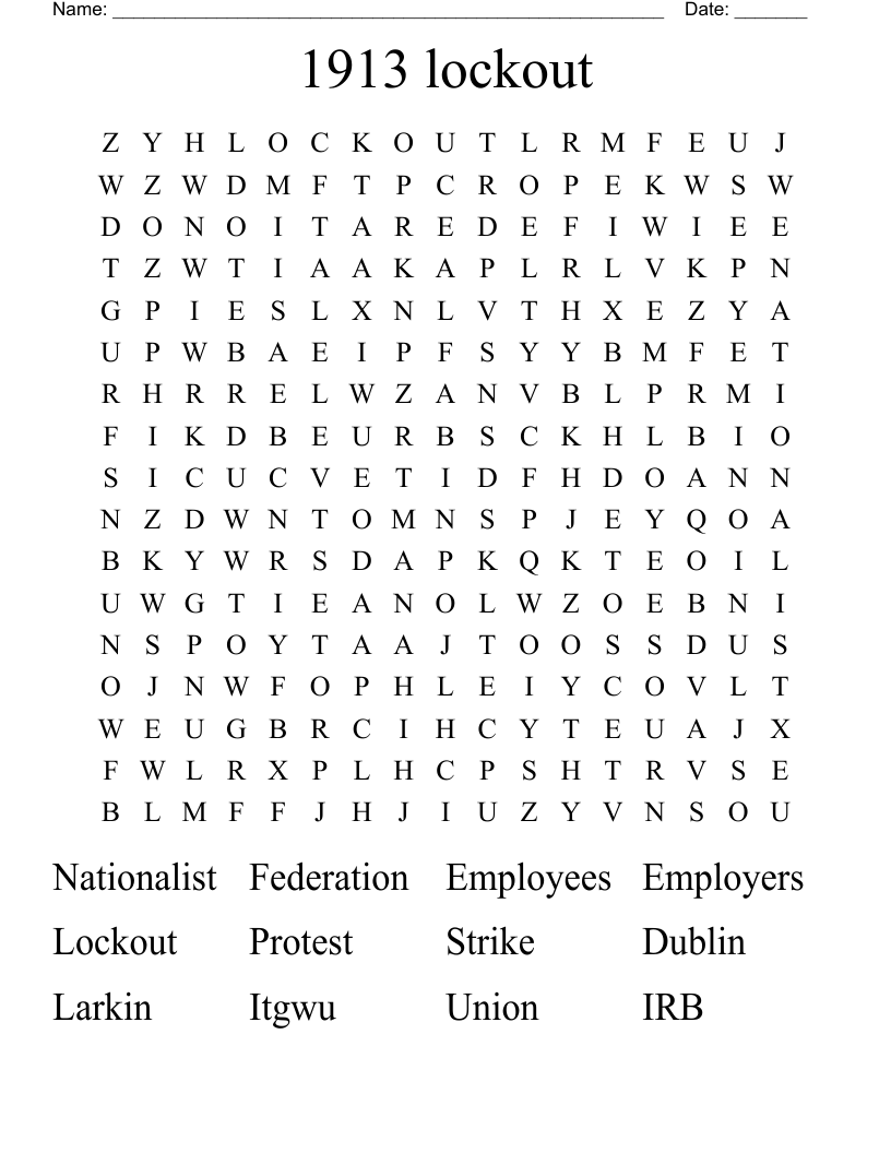 1913 lockout Word Search