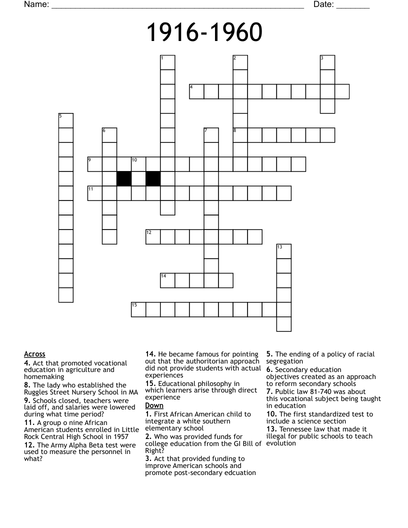 1916-1960 Crossword