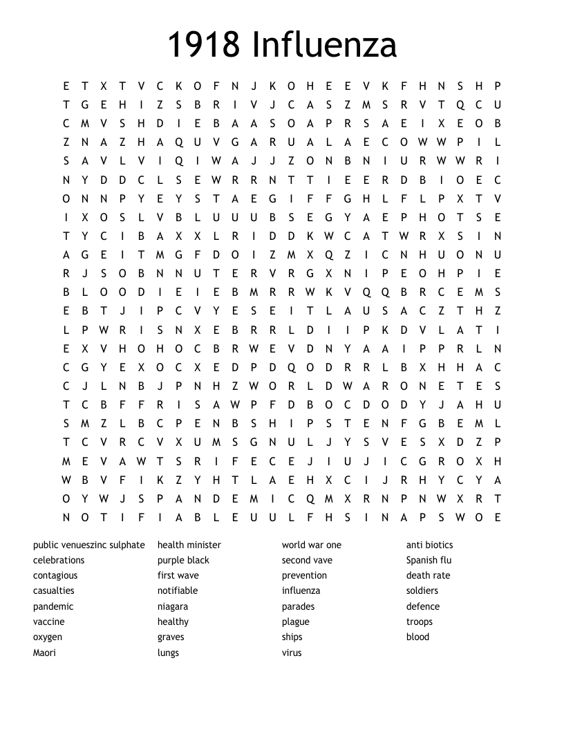 1918 Influenza Word Search