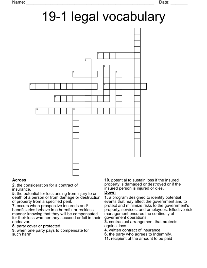 19-1 legal vocabulary Crossword