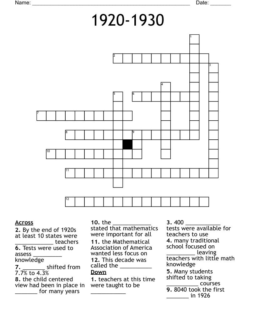 1920-1930 Crossword