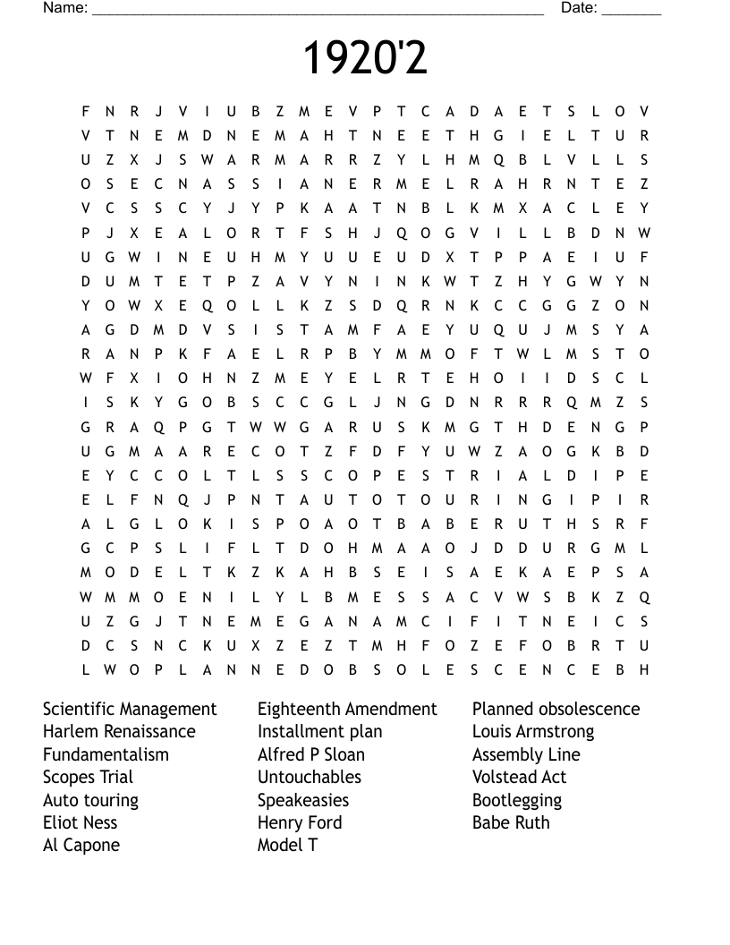 1920'2 Word Search