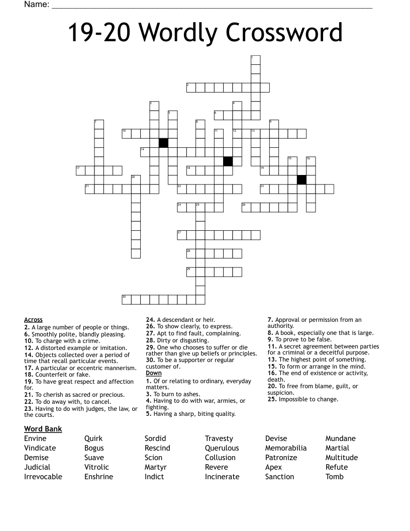 19-20 Wordly Crossword