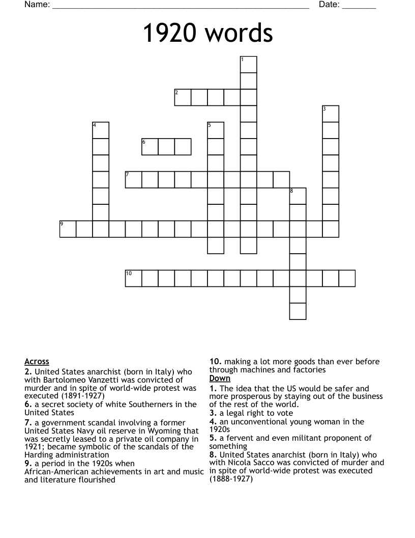 1920 words Crossword