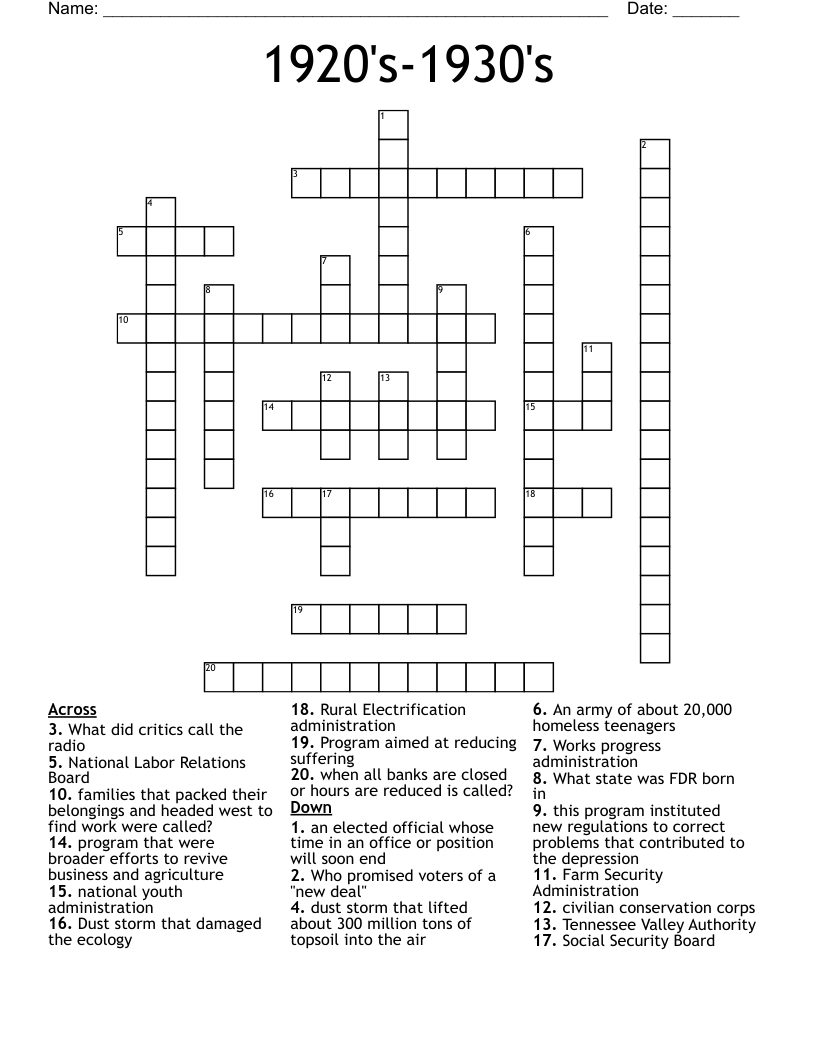 1920's-1930's Crossword