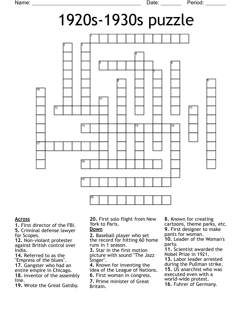 1920s-1930s puzzle Crossword