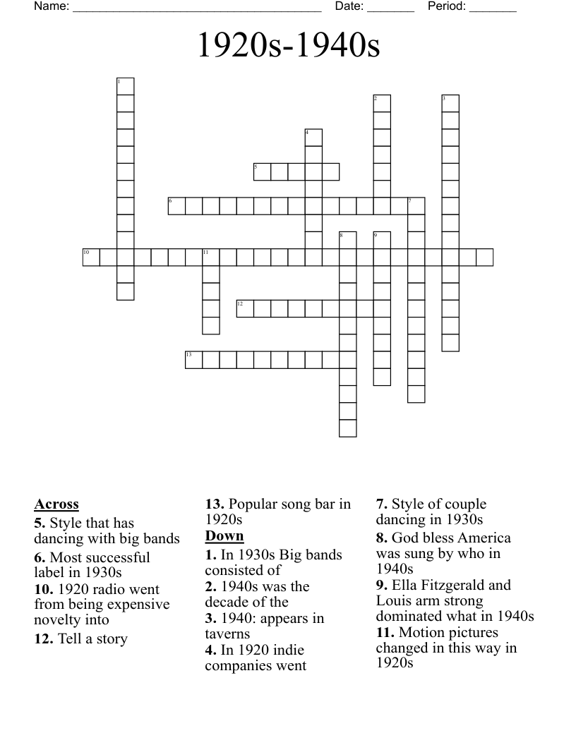 1920s-1940s Crossword