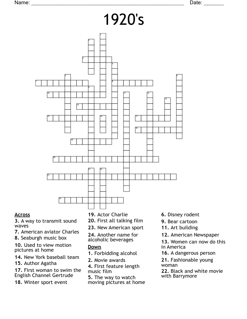 1920's Crossword