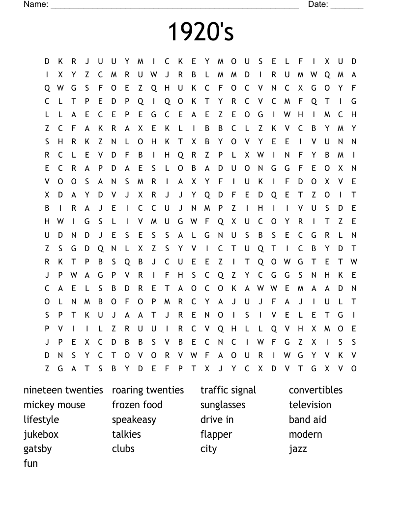 1920's Word Search