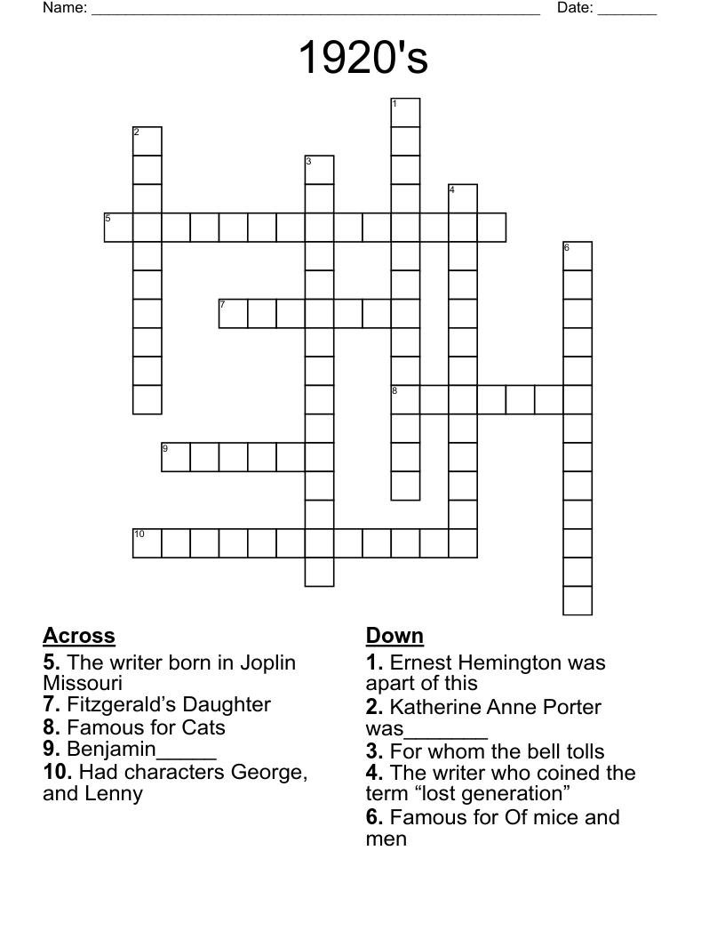 1920's Crossword