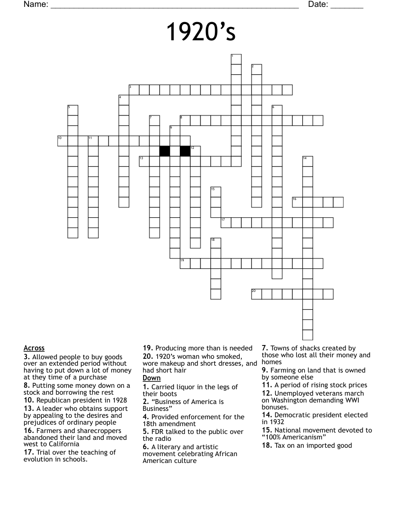 1920’s Crossword