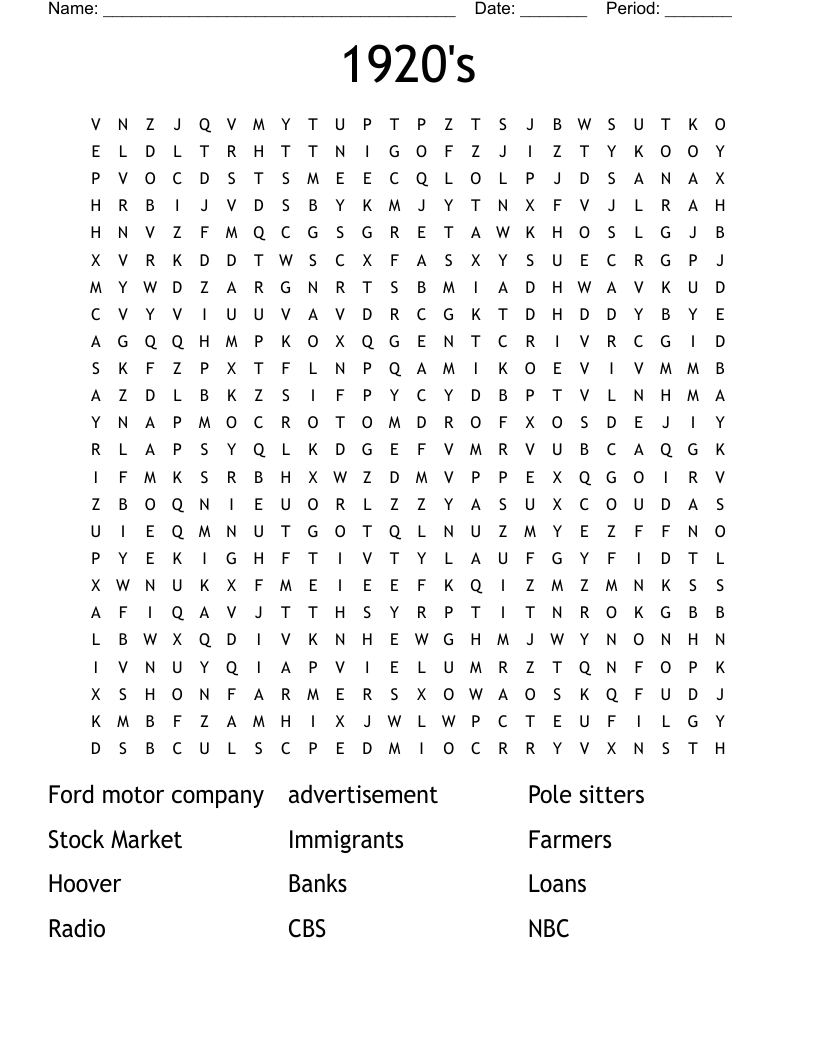 1920's Word Search