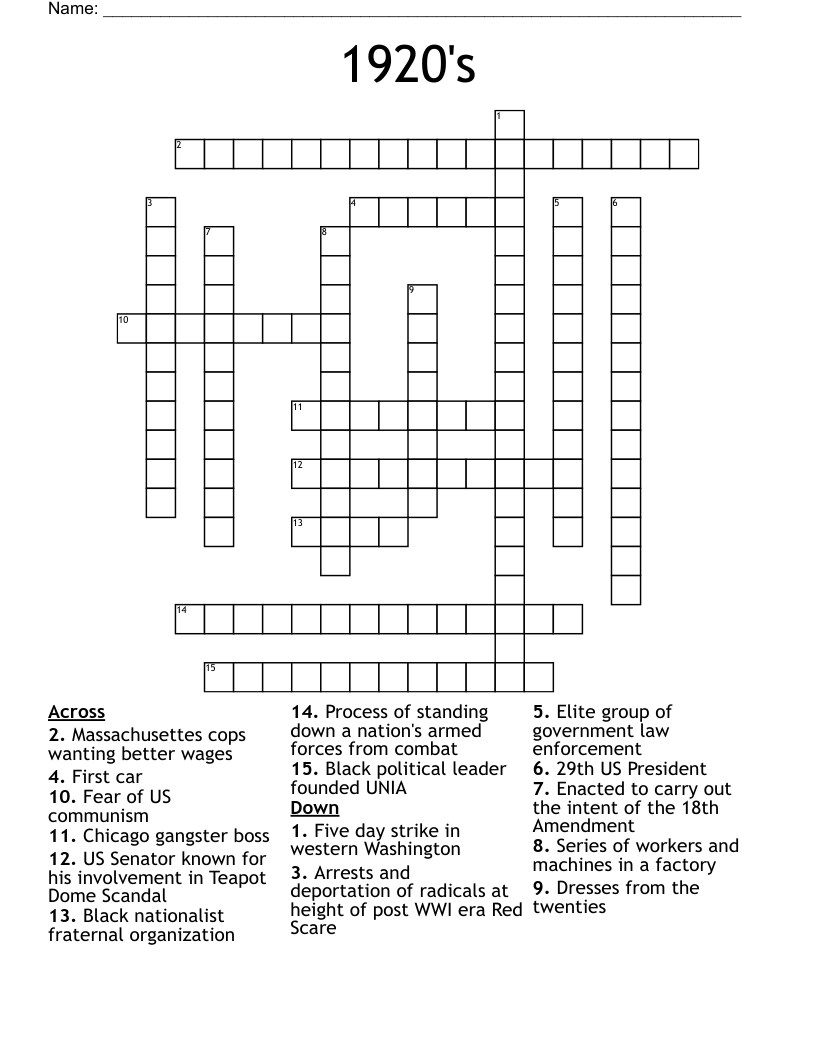 1920's Crossword