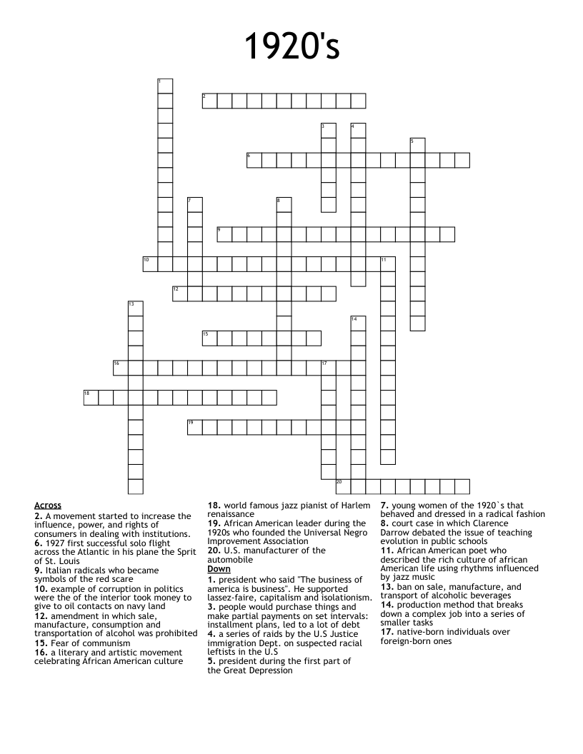 1920's Crossword