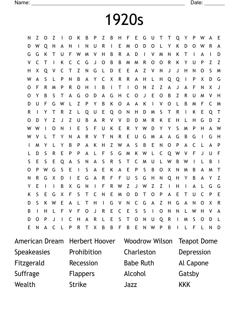 1920s Word Search