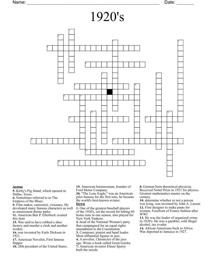 1920's Crossword