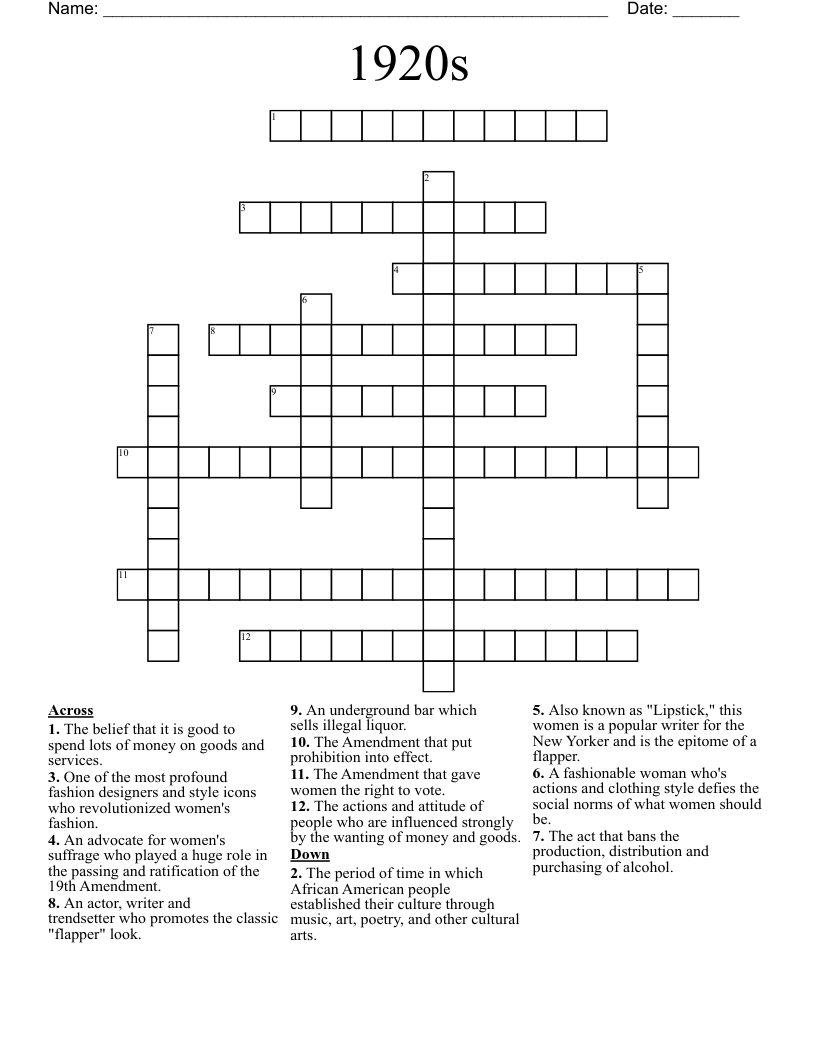 1920s Crossword