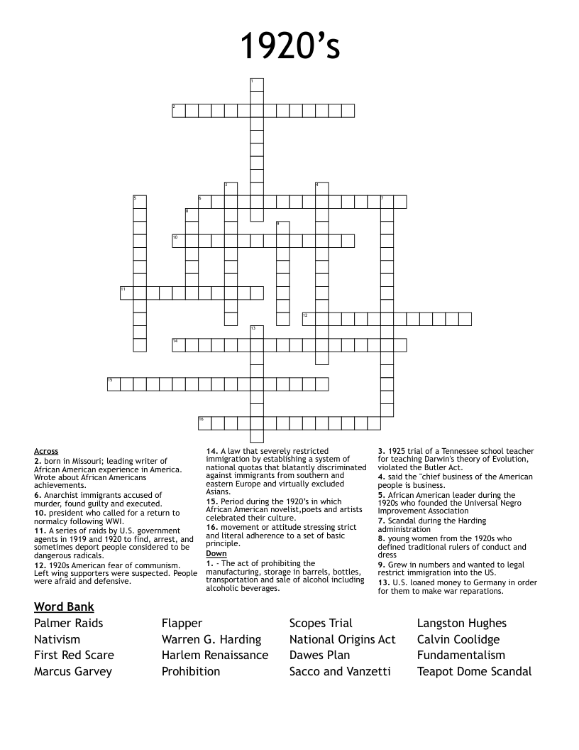 1920’s Crossword