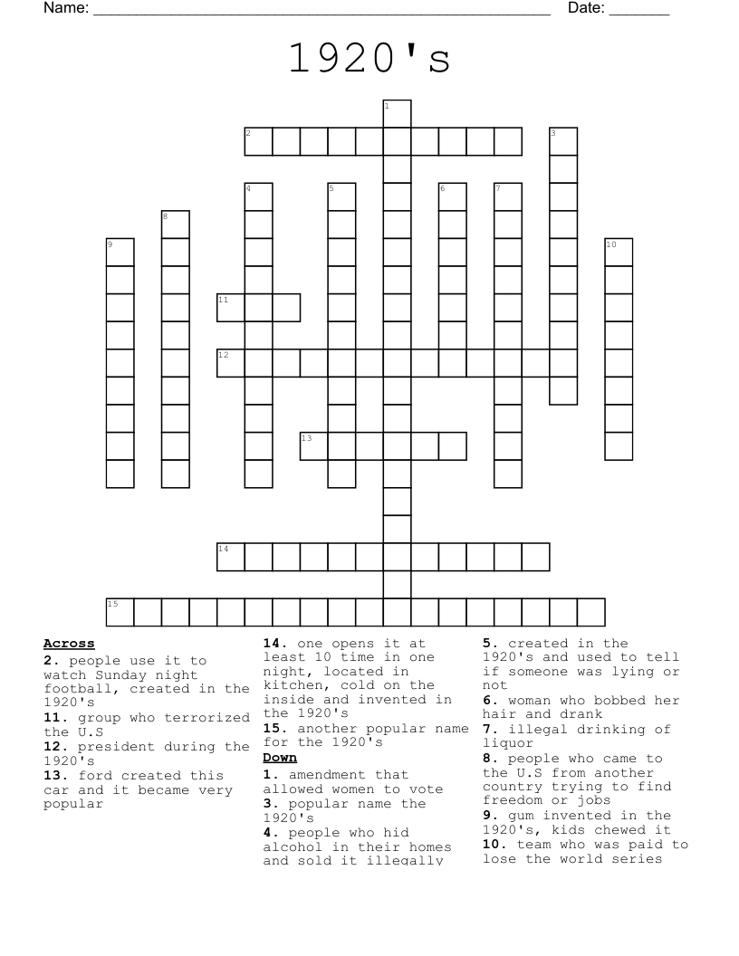 1920's Crossword