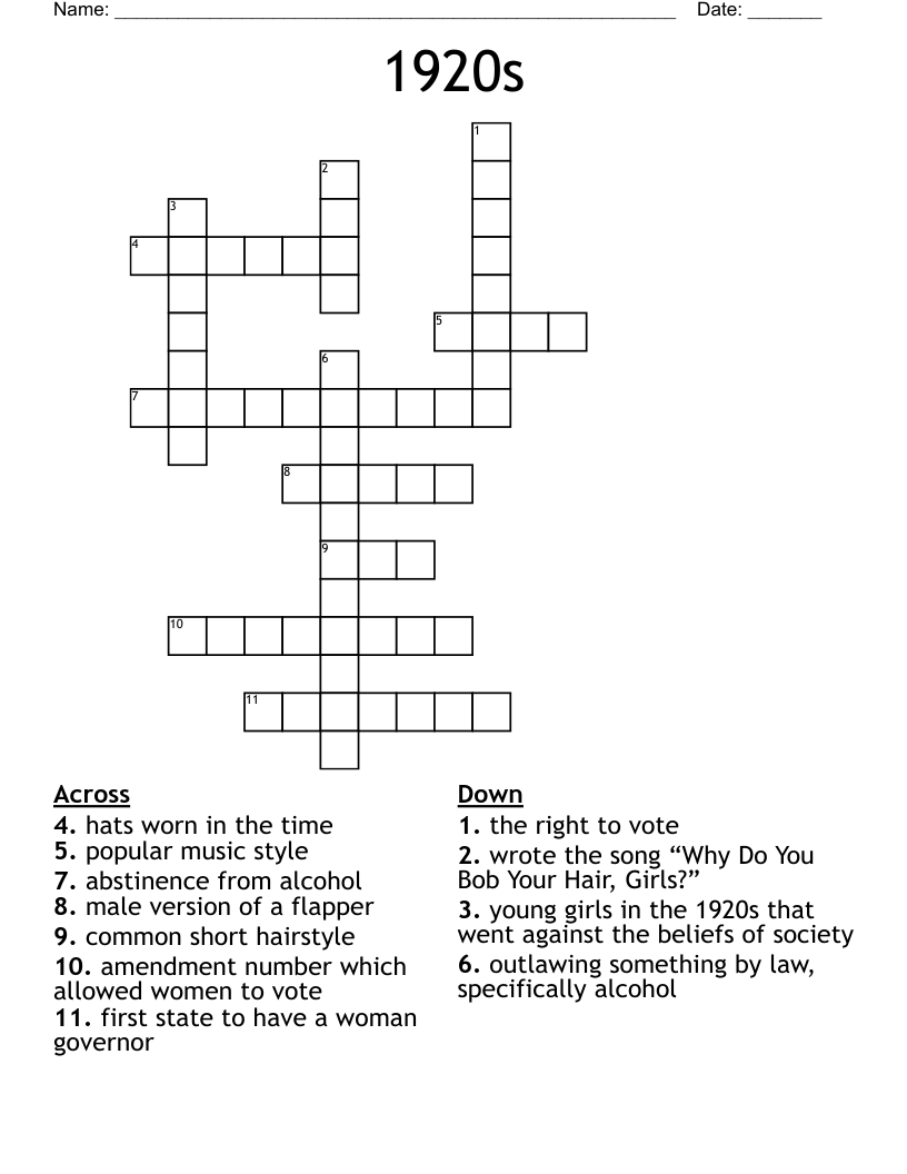 1920s Crossword