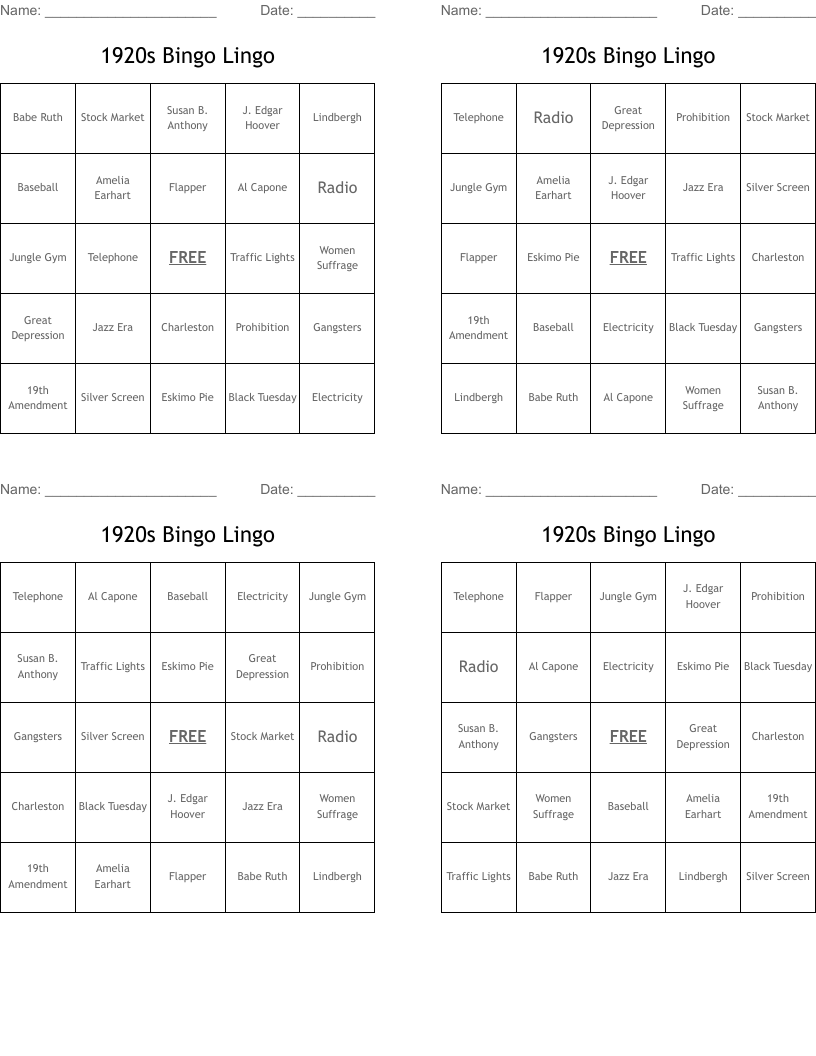 1920s Bingo Lingo