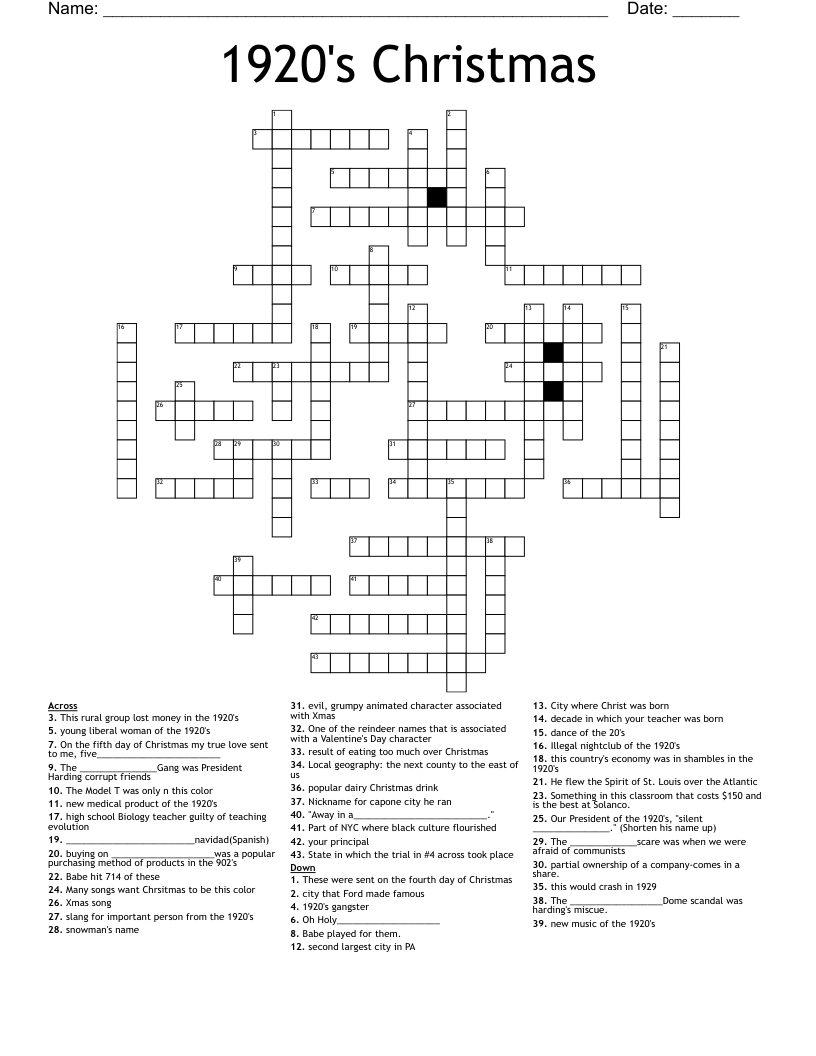 1920's Christmas Crossword