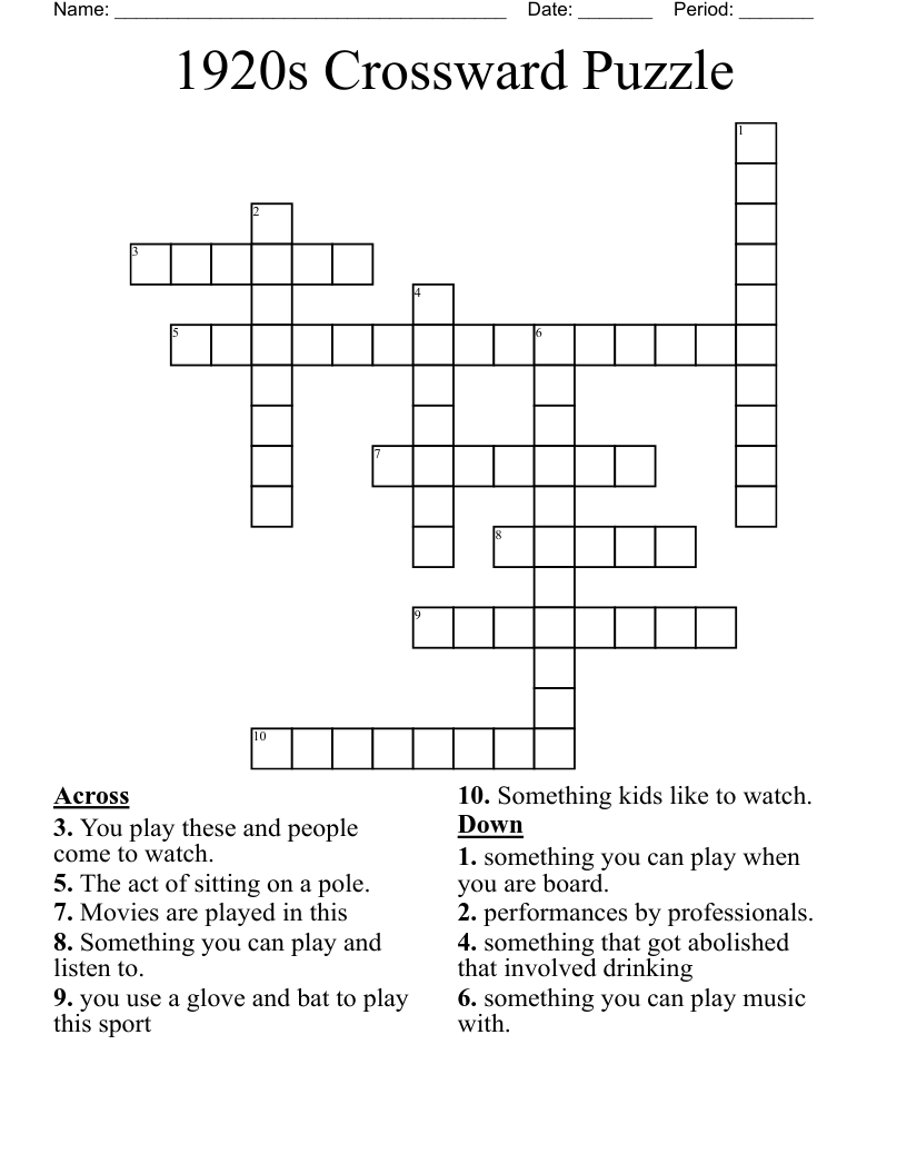 1920s Crossward Puzzle Crossword