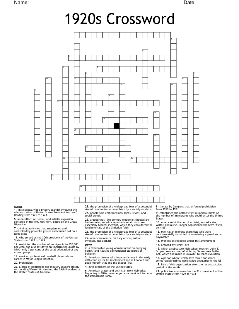1920s Crossword