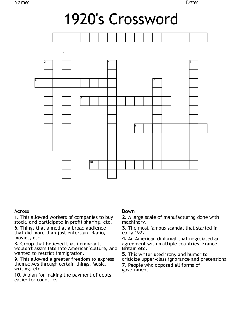 1920's Crossword