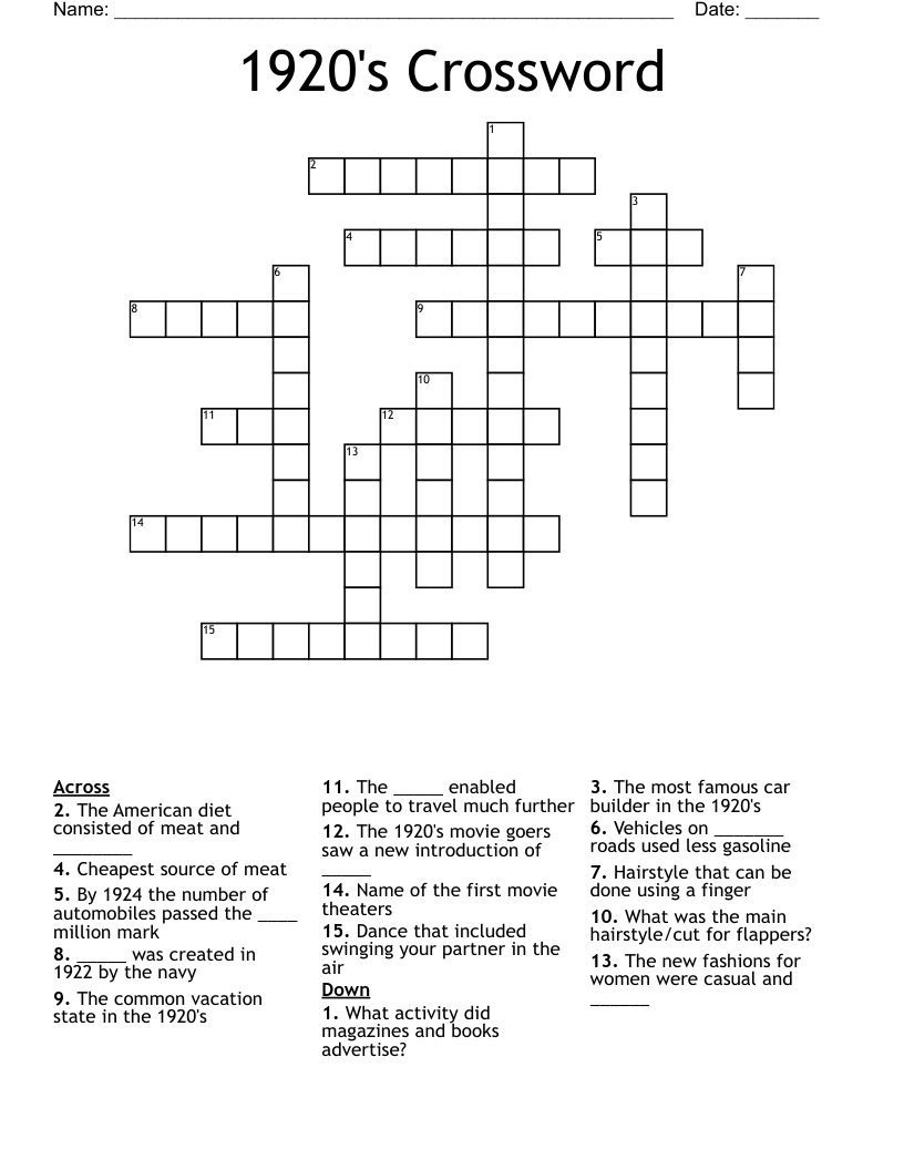 1920's Crossword