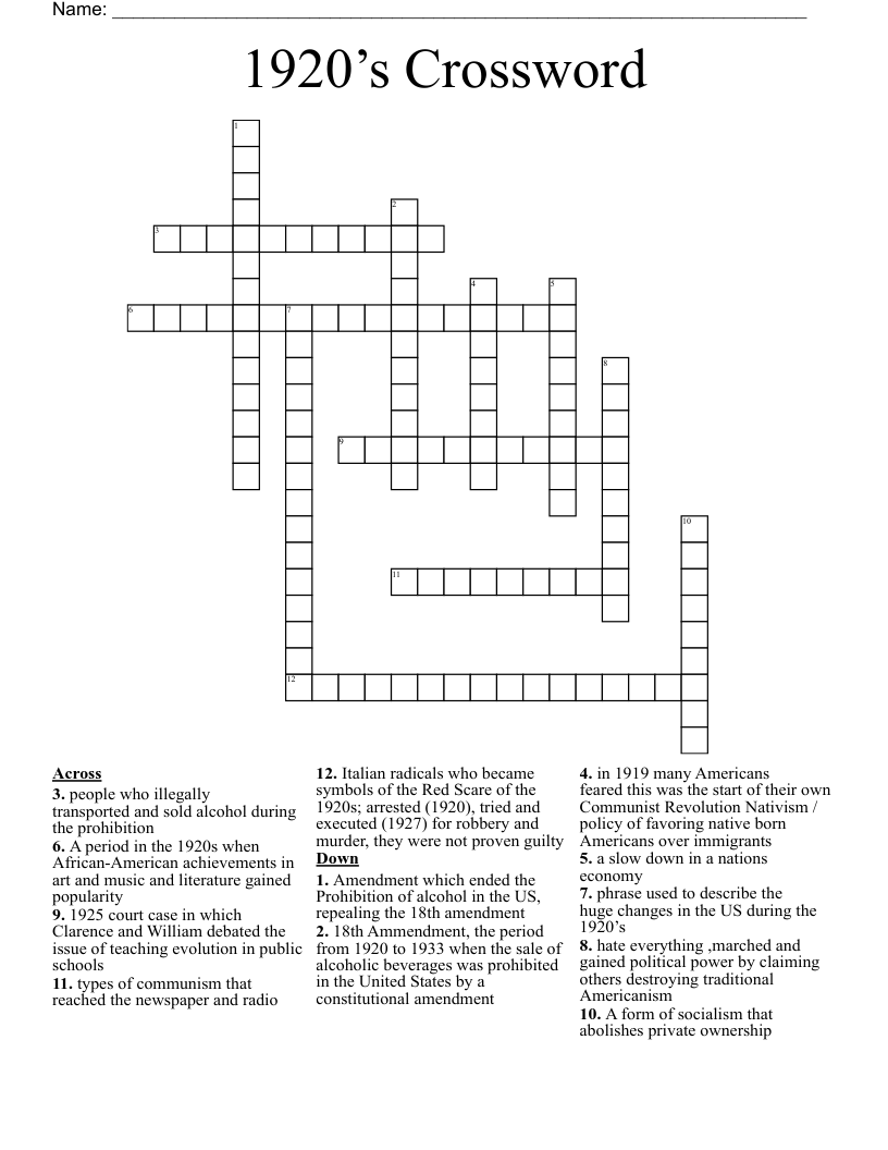 1920’s Crossword