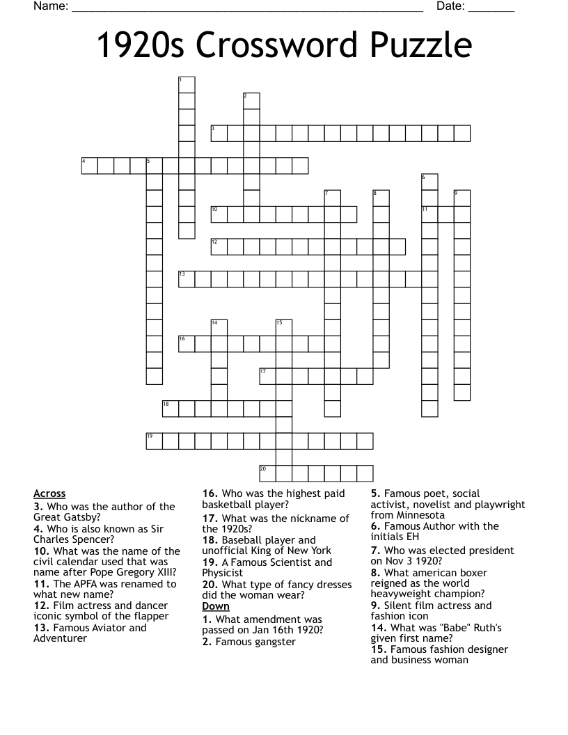 1920s Crossword Puzzle