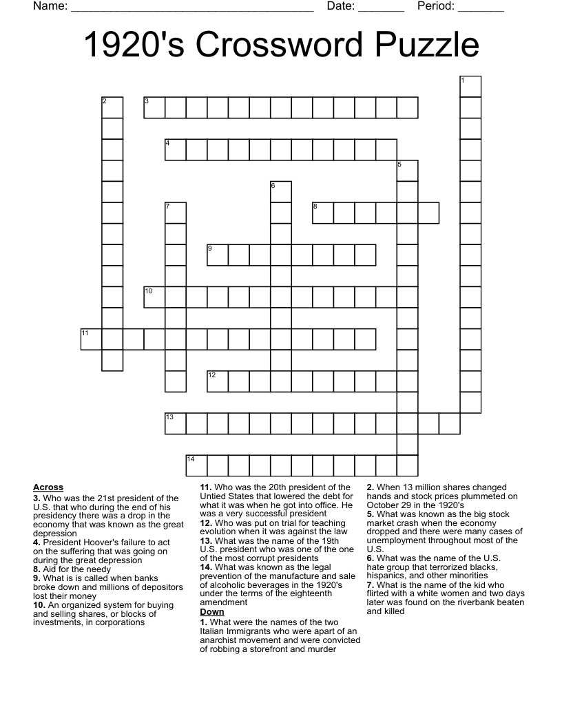 1920's Crossword Puzzle