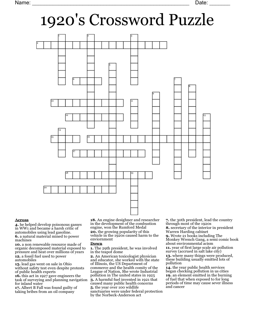 1920's Crossword Puzzle