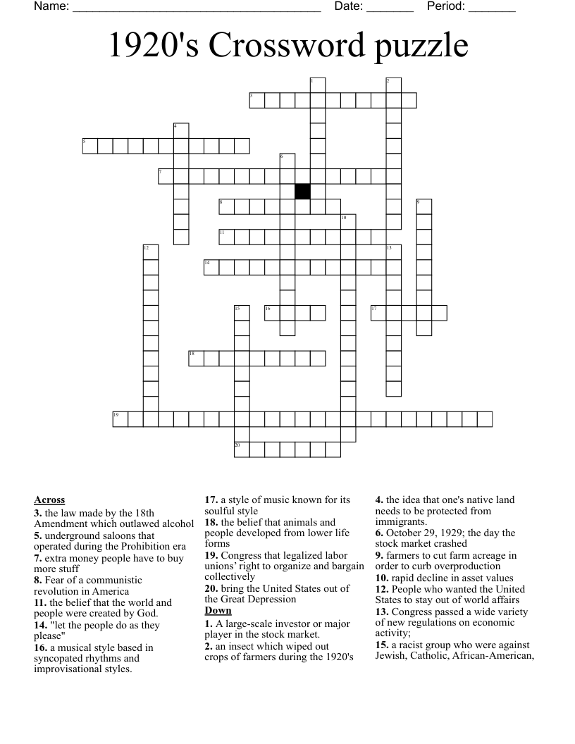 1920's Crossword puzzle