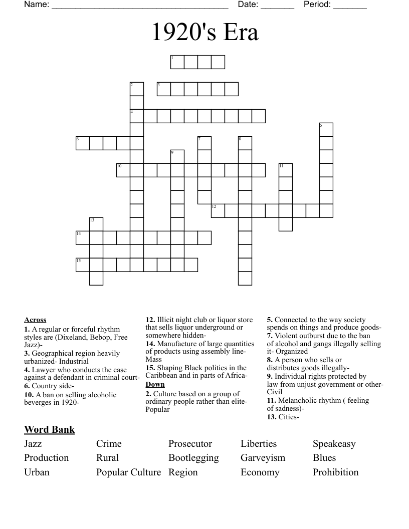 1920's Era  Crossword