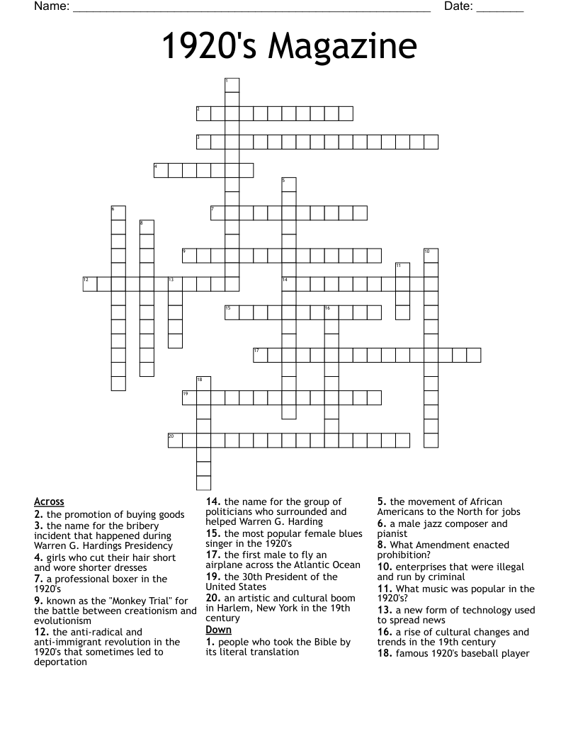 1920's Magazine Crossword