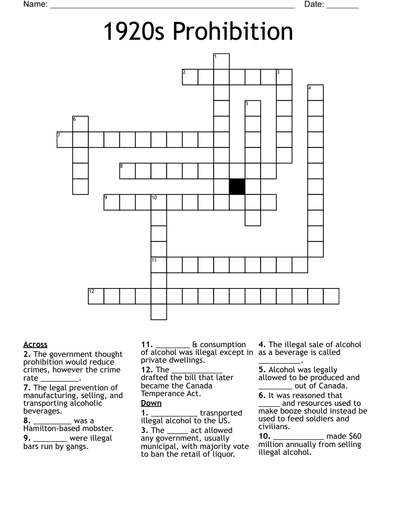 1920s Prohibition Crossword
