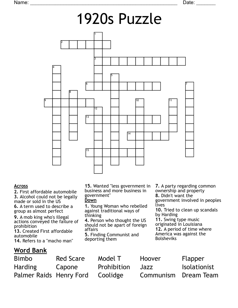 1920s Puzzle Crossword