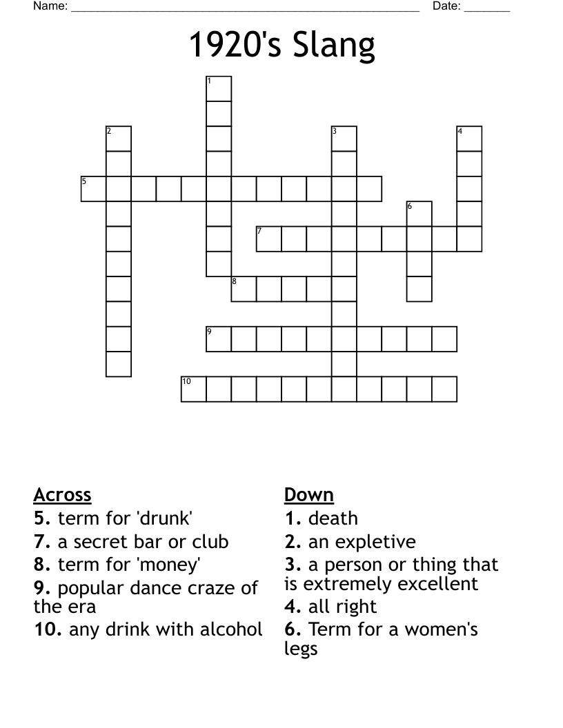 1920's Slang Crossword