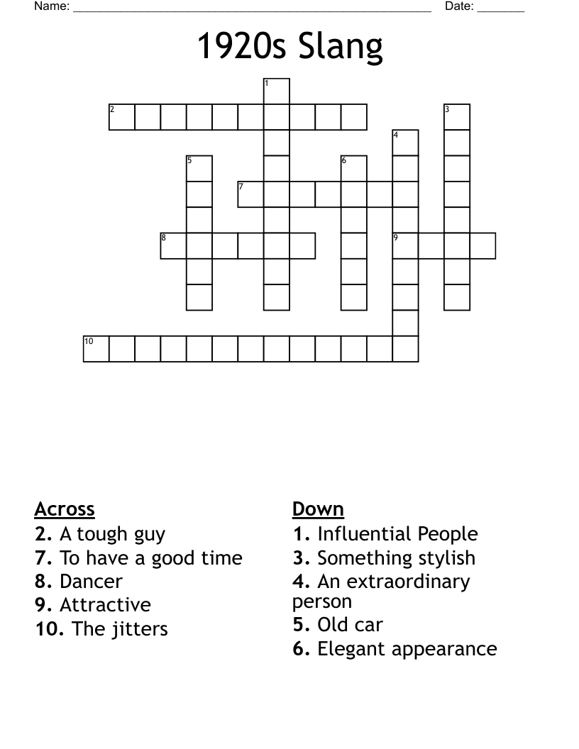 1920s Slang Crossword