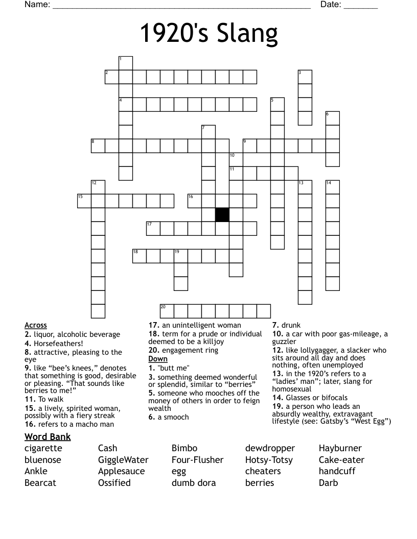 1920's Slang Crossword