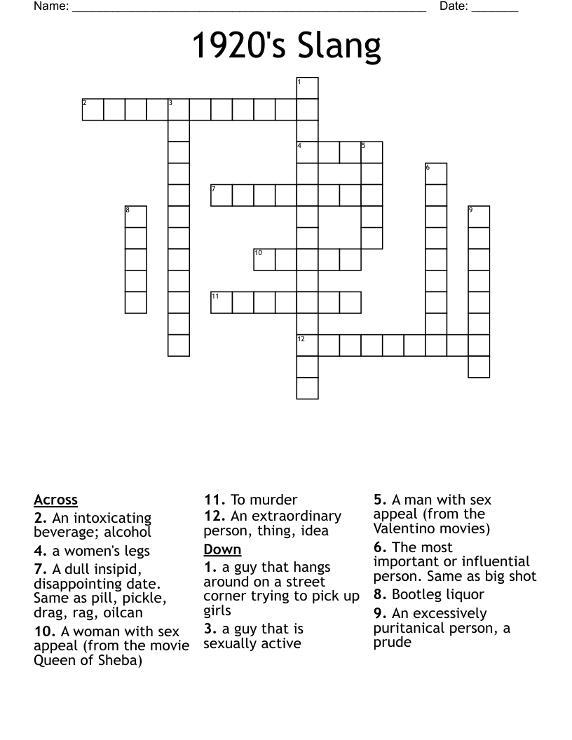 1920's Slang Crossword