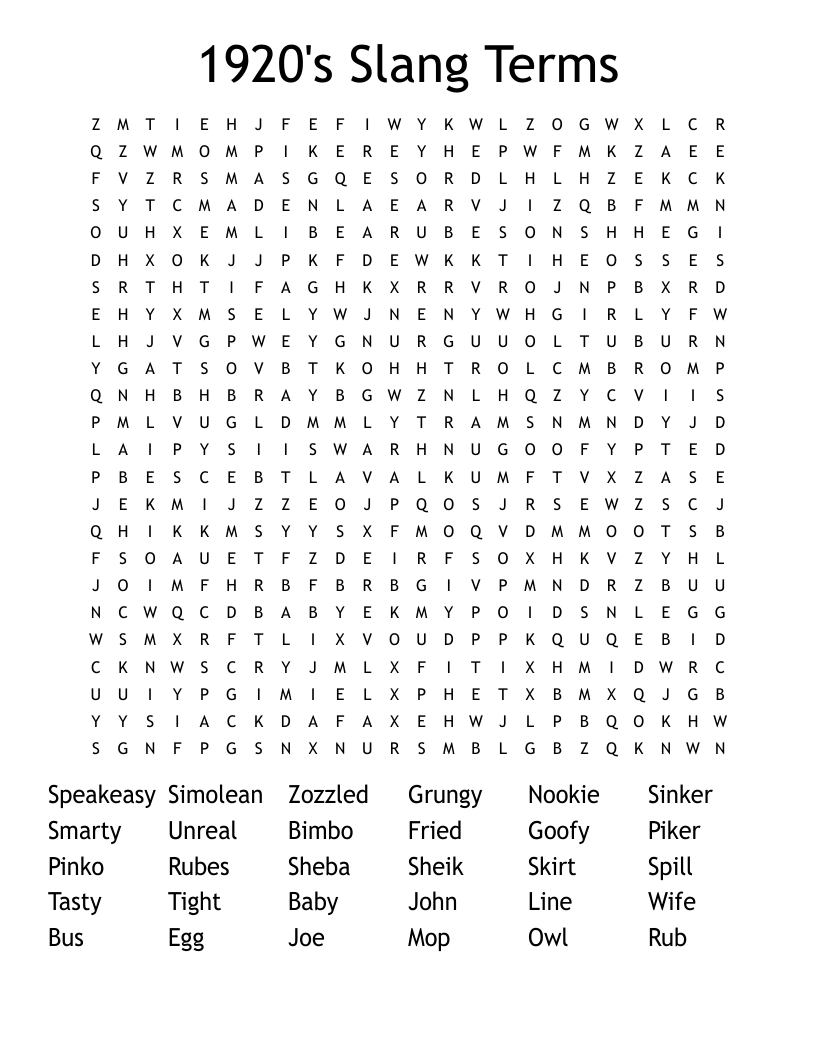 1920's Slang Terms Word Search